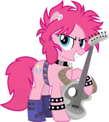 Size: 650x724 | Tagged: safe, artist:jhayarr23, color edit, edit, editor:soulless pinkamena, imported from derpibooru, vector edit, pinkie pie, pony, colored, electric guitar, guitar, heavy metal, metal, musical instrument, pinkamena diane pie, punkamena, punkie pie, simple background, solo, transparent background, vector