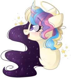 Size: 1508x1653 | Tagged: safe, artist:cinnamontee, imported from derpibooru, oc, oc only, oc:supernova, pony, unicorn, bust, female, halo, mare, portrait, simple background, solo, transparent background