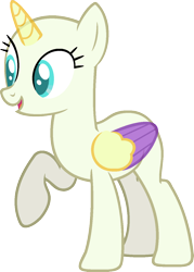 Size: 984x1372 | Tagged: safe, artist:pegasski, imported from derpibooru, oc, oc only, alicorn, pony, school daze, alicorn oc, bald, base, eyelashes, horn, open mouth, raised hoof, simple background, smiling, solo, transparent background, two toned wings, wings