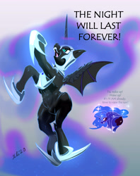 Size: 3749x4729 | Tagged: safe, artist:xbi, imported from derpibooru, nightmare moon, princess luna, alicorn, pony, abs, duality, gradient background, swole doge vs cheems, the night will last forever