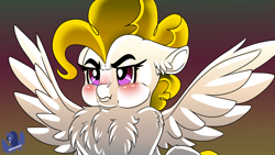 Size: 3840x2160 | Tagged: safe, artist:brainiac, imported from derpibooru, surprise, pegasus, pony, adoraprise, angry, blushing, chest fluff, cute, ear fluff, female, floppy ears, madorable, mare, pouting, puffy cheeks, solo, spread wings, wings