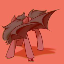 Size: 1200x1200 | Tagged: safe, artist:udara, imported from derpibooru, part of a set, oc, oc only, oc:obble star, bat pony, pony, 3d anaglyph, bat pony oc, bat wings, chromatic aberration, dab, female, mare, signature, simple background, solo, wing dab, wings