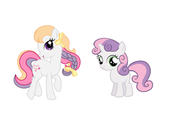 Size: 2048x1536 | Tagged: safe, artist:brandykiss, artist:nintendogameboy, edit, light heart, sweetie belle, earth pony, pony, unicorn, castle creator, female, filly, g2, g2 to g4, g4, generation leap, lesbian, lightbelle, mare, shipping