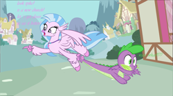 Size: 2013x1124 | Tagged: safe, artist:a01421, artist:frownfactory, artist:memnoch, edit, imported from derpibooru, vector edit, silver spoon, silverstream, spike, dragon, hippogriff, background, female, male, shipping, spikestream, straight, vector, winged spike, wings