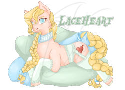 Size: 1000x720 | Tagged: safe, artist:artbleed, imported from derpibooru, oc, oc only, oc:lace heart, earth pony, pony, bow, braid, braided tail, earth pony oc, female, lying down, mare, pillow, prone, simple background, solo, tail bow, transparent background