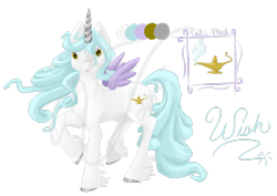 Size: 2908x2062 | Tagged: safe, artist:artbleed, imported from derpibooru, oc, oc only, oc:wish, alicorn, pony, alicorn oc, female, floating wings, horn, mare, raised hoof, reference sheet, simple background, solo, transparent background, watermark, wings