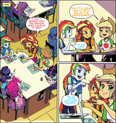 Size: 709x750 | Tagged: safe, artist:pencils, edit, idw, imported from derpibooru, applejack, pinkie pie, rainbow dash, rarity, sunset shimmer, twilight sparkle, equestria girls, spoiler:comic, spoiler:comicequestriagirlsmarchradness, comic, text edit