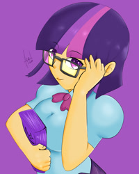 Size: 1080x1350 | Tagged: safe, artist:elbenjaftw, imported from derpibooru, twilight sparkle, alicorn, equestria girls, glasses, human coloration, i can't believe it's not sci-twi, looking at you, solo, twilight sparkle (alicorn), twilight's professional glasses