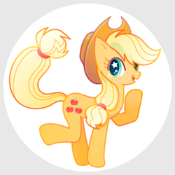 Size: 1200x1200 | Tagged: safe, artist:boon_9, imported from derpibooru, part of a set, applejack, earth pony, pony, anatomically incorrect, circle background, cute, female, incorrect leg anatomy, jackabetes, mare, solo, starry eyes, wingding eyes