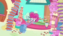 Size: 1280x720 | Tagged: safe, imported from derpibooru, screencap, pinkie pie, earth pony, pony, my little pony: pony life, blender (object), cake, cookie, cooking, food, g4.5, kitchen, pie, sugarcube corner, theme song