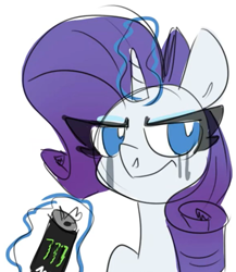 Size: 1070x1234 | Tagged: safe, artist:nekosnicker, imported from derpibooru, rarity, pony, makeup, mascara, monster energy, running makeup, running mascara, sad, solo