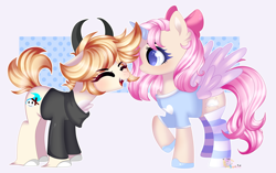 Size: 5034x3167 | Tagged: safe, artist:2pandita, imported from derpibooru, oc, oc only, alicorn, earth pony, pony, bow, clothes, female, hair bow, horns, mare, shirt, socks, striped socks
