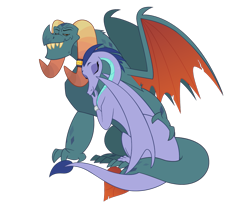 Size: 891x729 | Tagged: safe, artist:queencold, imported from derpibooru, dragon lord torch, oc, oc:blaze, dragon, canon x oc, dragon oc, dragoness, duo, female, male, shipping, simple background, transparent background