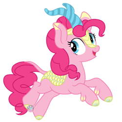 Size: 1280x1280 | Tagged: safe, artist:lovinglypromise, imported from derpibooru, pinkie pie, kirin, female, kirin pinkie, kirin-ified, looking back, open mouth, simple background, smiling, solo, species swap, transparent background