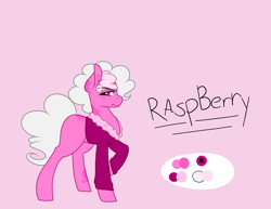 Size: 960x743 | Tagged: safe, artist:cyrinthia, imported from derpibooru, oc, oc only, oc:raspberry frapuccino, earth pony, pony, female, magical lesbian spawn, mare, offspring, parent:fleetfoot, parent:pinkie pie, pink background, simple background, solo