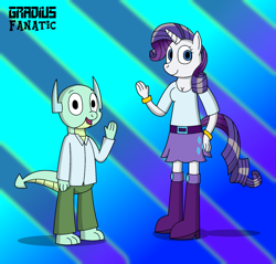 Size: 1689x1615 | Tagged: safe, artist:gradiusfanatic, imported from derpibooru, rarity, oc, anthro, dragon, plantigrade anthro, unicorn, duo, female, male