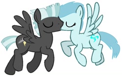 Size: 1280x815 | Tagged: safe, artist:detailedatream1991, imported from derpibooru, thunderlane, oc, oc:windy breeze, pegasus, pony, backwards cutie mark, canon x oc, duo, female, kissing, male, simple background, straight, vector, white background