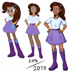 Size: 1982x2048 | Tagged: safe, artist:andressuperhell, artist:smol_andriusha, imported from derpibooru, rarity, human, equestria girls, boots, bracelet, brown hair, clothes, dark skin, female, high heel boots, jewelry, makeup, rubber boots, simple background, skirt, smiling, white background