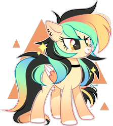 Size: 2404x2700 | Tagged: safe, artist:lazuli, artist:mint-light, imported from derpibooru, oc, oc only, pegasus, pony, choker, colored hooves, commission, ear piercing, eyelashes, pegasus oc, piercing, signature, simple background, smiling, solo, transparent background, two toned wings, wings, ych result