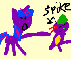 Size: 300x250 | Tagged: safe, imported from derpibooru, spike, twilight sparkle, dragon, pony, unicorn, 1000 hours in ms paint, abuse, go to sleep garble, shitposting, slap, spikeabuse, unicorn twilight