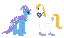 Size: 1280x774 | Tagged: safe, artist:mlp-headstrong, imported from derpibooru, prince blueblood, trixie, bluetrix, cape, clothes, female, hat, male, shipping, simple background, straight, transparent background, trixie's cape, trixie's hat