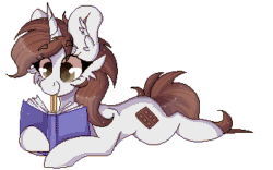 Size: 350x219 | Tagged: safe, artist:woonborg, imported from derpibooru, oc, oc only, oc:dorm pony, pony, unicorn, animated, book, brown eyes, ear fluff, pixel art, simple background, solo, transparent background
