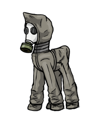 Size: 700x900 | Tagged: safe, artist:vadytwy, imported from derpibooru, pony, unicorn, gas mask, hazmat suit, mask, protective suit, respirator, solo