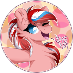 Size: 1726x1726 | Tagged: safe, artist:woonborg, imported from derpibooru, oc, oc only, oc:radoslava, earth pony, pony, chest fluff, ear fluff, female, mare, mascot, one eye closed, solo, wink