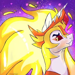 Size: 1024x1029 | Tagged: safe, artist:xxparadoxponyxx, imported from derpibooru, daybreaker, alicorn, pony, fangs, female, galaxy background, mare, solo