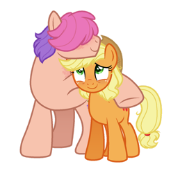 Size: 1024x1039 | Tagged: safe, artist:gallantserver, imported from derpibooru, applejack, oc, oc:passiflora apple, earth pony, pony, adopted offspring, aunt and nephew, base used, cute, duo, hair over eyes, jackabetes, male, parent:big macintosh, simple background, stallion, transparent background