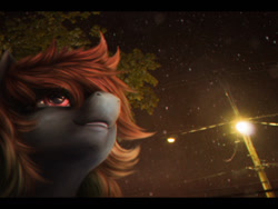 Size: 1400x1050 | Tagged: safe, alternate version, artist:ventious, imported from derpibooru, rainbow dash, pegasus, pony, irl, letterboxing, low angle, mixed media, photo, ponies in real life, solo, streetlight, tree