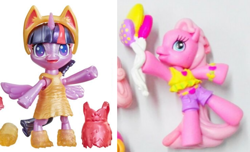 Size: 762x462 | Tagged: safe, imported from derpibooru, pinkie pie (g3), twilight sparkle, alicorn, semi-anthro, my little pony: pony life, bipedal, comparison, g3.5, g3.5 to g4.5, g4.5, g4.5 to g3.5, merchandise, toy, twilight sparkle (alicorn)