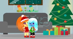 Size: 1280x686 | Tagged: safe, artist:rubyfan1234, imported from derpibooru, adagio dazzle, trixie, equestria girls, chibi, christmas, female, gacha life, holiday, lesbian, shipping, triagio