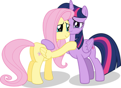 Size: 1024x744 | Tagged: safe, artist:shutterflyeqd, imported from derpibooru, fluttershy, twilight sparkle, alicorn, pegasus, pony, butt, crying, cute, duo, duo female, female, flutterbutt, folded wings, hug, lesbian, mare, plot, shipping, simple background, tears of joy, transparent background, twilight sparkle (alicorn), twishy, vector, wings