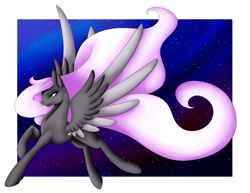 Size: 2200x1700 | Tagged: safe, artist:minelvi, imported from derpibooru, oc, oc only, pegasus, pony, pegasus oc, raised hoof, solo, two toned wings, wings