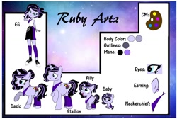 Size: 1080x726 | Tagged: safe, artist:rxndxm.artist, imported from derpibooru, oc, oc only, pony, unicorn, equestria girls, clothes, converse, equestria girls-ified, female, filly, horn, male, mare, raised hoof, reference sheet, shoes, skirt, smiling, stallion, unicorn oc