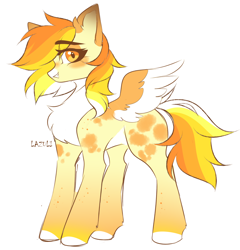 Size: 2500x2604 | Tagged: safe, artist:lazuli, artist:mint-light, imported from derpibooru, oc, oc only, pegasus, pony, chest fluff, colored hooves, pegasus oc, signature, simple background, solo, two toned wings, white background, wings