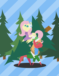 Size: 1656x2160 | Tagged: safe, anonymous artist, imported from derpibooru, big macintosh, fluttershy, earth pony, pegasus, pony, series:fm holidays, series:hearth's warming advent calendar, advent calendar, christmas, christmas tree, clothes, earmuffs, female, fluttermac, hat, holiday, lineless, looking at you, lying down, male, pointy ponies, scarf, shipping, straight, sweater, tree, turtleneck, winter clothes