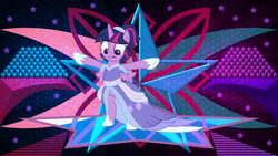 Size: 3840x2160 | Tagged: safe, artist:laszlvfx, edit, imported from derpibooru, twilight sparkle, alicorn, pony, the last problem, bipedal, clothes, coronation dress, dress, hoof shoes, looking down, second coronation dress, solo, t pose, twilight sparkle (alicorn), vector, wallpaper, wallpaper edit