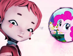 Size: 627x480 | Tagged: artist needed, safe, imported from derpibooru, pinkie pie, earth pony, human, pony, friendship is magic, aelita schaeffer, code lyoko, crossover, female, g2, mare, new friend, siblings, sisters, wallpaper