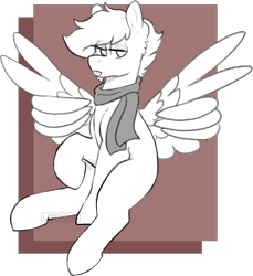Size: 1098x1199 | Tagged: safe, artist:liefsong, imported from derpibooru, oc, oc only, oc:lightning blitz, pegasus, pony, :p, clothes, male, monochrome, scarf, simple background, solo, stallion, tongue out, wing hands, wings