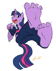 Size: 1183x1500 | Tagged: safe, artist:trowelhands, imported from derpibooru, twilight sparkle, alicorn, anthro, plantigrade anthro, barefoot, feet, female, fetish, foot fetish, foot focus, simple background, soles, solo, solo female, toes, twilight sparkle (alicorn), white background