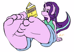 Size: 2087x1500 | Tagged: safe, artist:trowelhands, imported from derpibooru, starlight glimmer, anthro, plantigrade anthro, unicorn, barefoot, feet, fetish, foot fetish, foot focus, simple background, soles, solo, toes, white background
