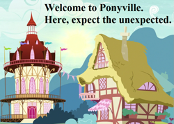 Size: 945x675 | Tagged: safe, edit, edited screencap, imported from derpibooru, screencap, castle sweet castle, cropped, house, no pony, ponyville, text, town hall