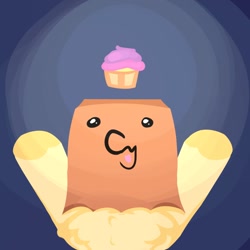 Size: 948x948 | Tagged: safe, artist:rhythmpixel, imported from derpibooru, oc, oc:paper bag, cupcake, face on a bag, food