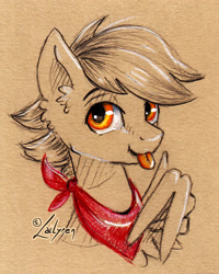 Size: 945x1183 | Tagged: safe, artist:lailyren, imported from derpibooru, oc, oc only, pegasus, pony, male, orange eyes, solo, stallion, tongue out, traditional art, wing hands, wings