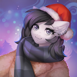 Size: 1200x1200 | Tagged: safe, artist:margony, imported from derpibooru, oc, oc only, oc:lodey darkshine, anthro, earth pony, christmas, clothes, commission, ear piercing, female, hat, holiday, looking at you, piercing, santa hat, solo, solo female, sweater