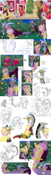 Size: 2456x8400 | Tagged: safe, artist:eveeka, imported from derpibooru, big macintosh, discord, fluttershy, spike, draconequus, dragon, earth pony, pegasus, pony, ashamed, comic, date, discoshy, eyes closed, female, hug, kissing, male, scar, shipping, singing, sitting, straight, sweet apple acres