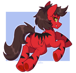 Size: 2000x1906 | Tagged: safe, artist:kotya, imported from derpibooru, oc, oc only, earth pony, pony, butt, colt, full body, looking at you, looking back, looking back at you, male, plot, simple background, solo, stripes