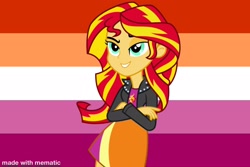 Size: 2048x1364 | Tagged: safe, artist:tangojojo, imported from derpibooru, sunset shimmer, equestria girls, equestria girls (movie), lesbian flag, lesbian pride flag, pride, pride flag, solo